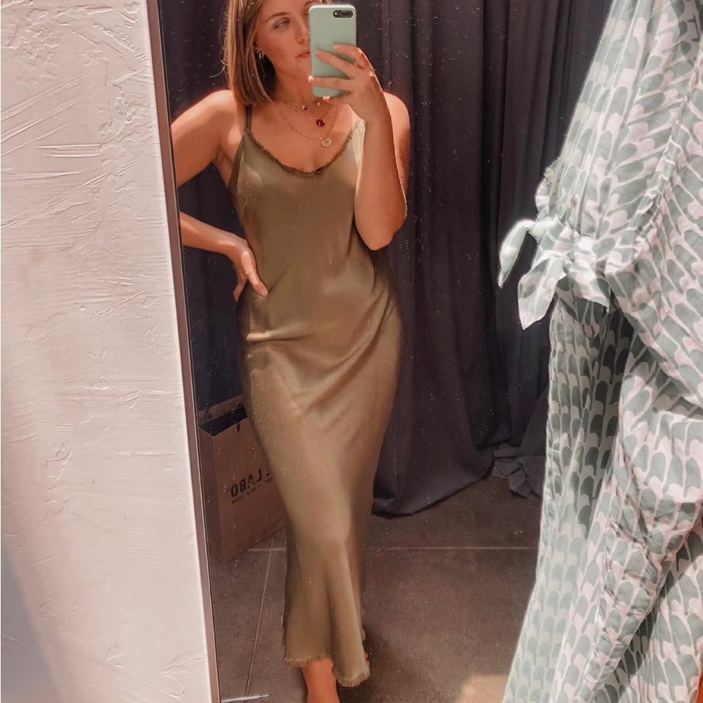 Pharaoh Farrah Slip Dress in Vintage Satin - Olive